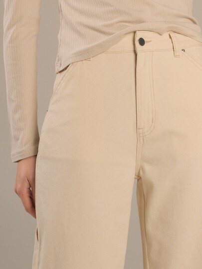 KÆRIA Hus Utility Wide Leg Jeans - Cotton Linen Twill - Natural - Beige, Relaxed, Casual, Everyday School, Workwear Back-To-School Summer
