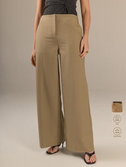 KÆRIA Hus Flat Front Trouser - Compact Stretch Suiting - Taupe - Comfort, Work, Office, Day Wearing, Refined