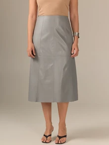 KÆRIA Hus Panelled Mid Skirt - Soft PU Leather - Blue Grey - Minimal, Versatile, Refined, Elevated Casual - Grey - View 4