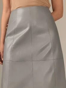 KÆRIA Hus Panelled Mid Skirt - Soft PU Leather - Blue Grey - Minimal, Versatile, Refined, Elevated Casual - Grey - View 1