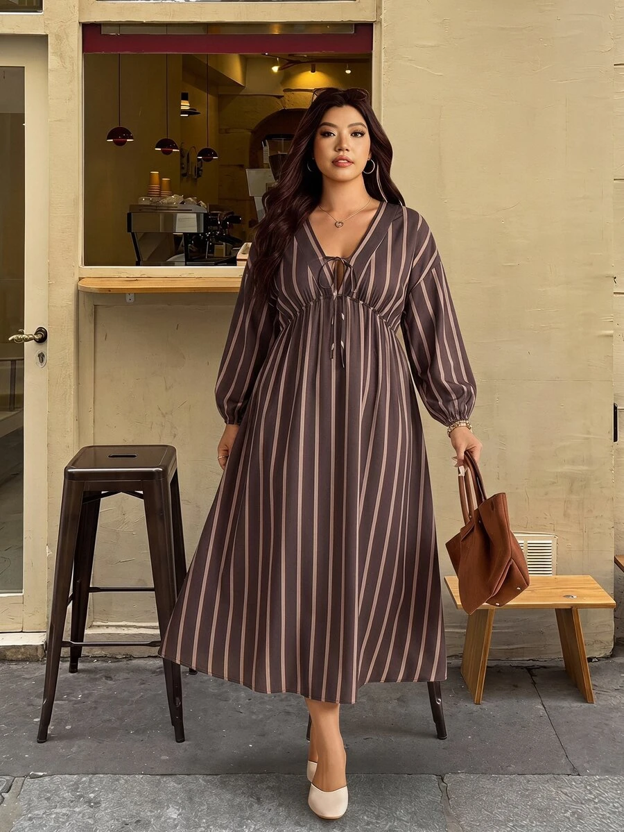 Elaquor Plus Size Vacation Casual Striped Dress Fall