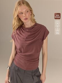 KÆRIA Hus 垂墜式小飛袖上衣 - 光滑彈性莫代爾 - 紫藕色 - 日常早午餐辦公室，現代優雅，柔軟觸感，優質面料夏季 - 藕粉色 - 查看 7