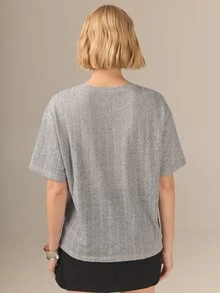 KÆRIA Hus Oversized Tee Top - Soft Linen Blend Jersey - Grey Marle - Relaxed, Everyday, Wardrobe Staple, Easy - Grey - View 3