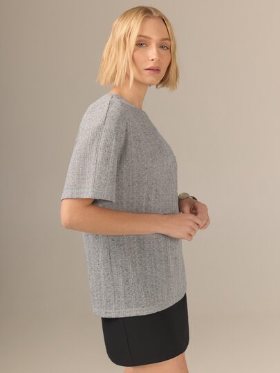 KÆRIA Hus Oversized Tee Top - Soft Linen Blend Jersey - Grey Marle - Relaxed, Everyday, Wardrobe Staple, Easy
