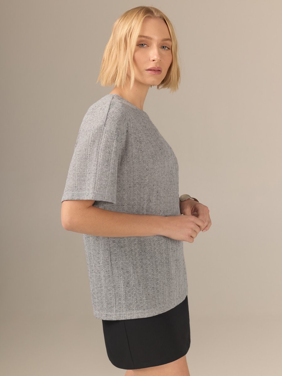 KÆRIA Hus Oversized Tee Top - Soft Linen Blend Jersey - Grey Marle - Relaxed, Everyday, Wardrobe Staple, Easy - Grey - View 1