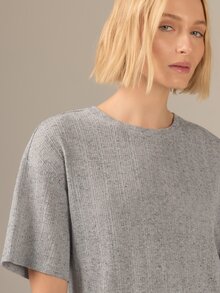 KÆRIA Hus Oversized Tee Top - Soft Linen Blend Jersey - Grey Marle - Relaxed, Everyday, Wardrobe Staple, Easy - Grey - View 2