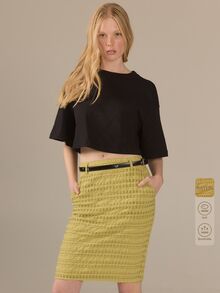 KÆRIA Hus 學院風休閒鉛筆裙－紋理編織－黃色－雙件套裝，度假、度假村、日常、提升職場辦公秋季 - 綠色 - 查看 8