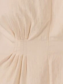 KÆRIA Hus Pintuck Gathered V-Neck Peplum Top - Washed Rayon - Beige - Feminine, Office Wear, Office, Brunch, Premium Fabric, Summer, Elegant - Khaki - View 3