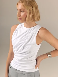 KÆRIA Hus Draped Asymmetric Top - Smooth Stretch Modal - White - Asymmetrical, Elevated Basics, Comfortable Brunch Summer Minimalist Elegant - White - View 6