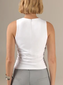 KÆRIA Hus Draped Asymmetric Top - Smooth Stretch Modal - White - Asymmetrical, Elevated Basics, Comfortable Brunch Summer Minimalist Elegant - White - View 4