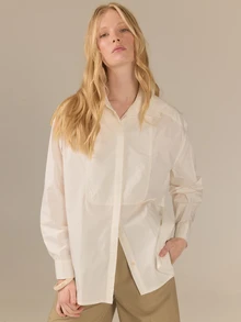 KÆRIA Hus Relaxed Tuxedo Short - 100 Cotton Crisp Shirting - Off-White, Relaxed Fit, Office, Smart Modest Minimalist Casual, Fall Teachers' Day, Elegant, Work - White - View 4