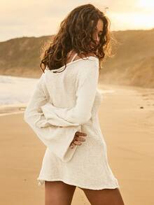 Aralina Resort Lightweight Semi Sheer Vacation Knit Beach Dress - White - View 5