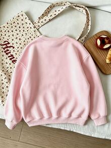 女童春夏秋冬休閒時尚創意個性簡約可愛冰淇淋斜挎包印花效果休閒風基本款圓領長袖衛衣，舒適日常穿著，適合春夏秋冬全季節穿搭，活潑氛圍上衣 - 彩色 - 查看 2