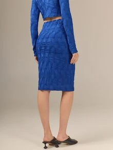 KÆRIA Hus Sleek Pencil Skirt - Stretch Texture - Vivid Blue - Co-Ord - Contemporary, Comfortable Fit, Stretch - Blue - View 6