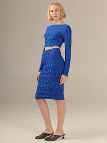 KÆRIA Hus Sleek Pencil Skirt - Stretch Texture - Vivid Blue - Co-Ord - Contemporary, Comfortable Fit, Stretch - Blue - View 8