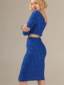 KÆRIA Hus Sleek Pencil Skirt - Stretch Texture - Vivid Blue - Co-Ord - Contemporary, Comfortable Fit, Stretch - Blue - View 5
