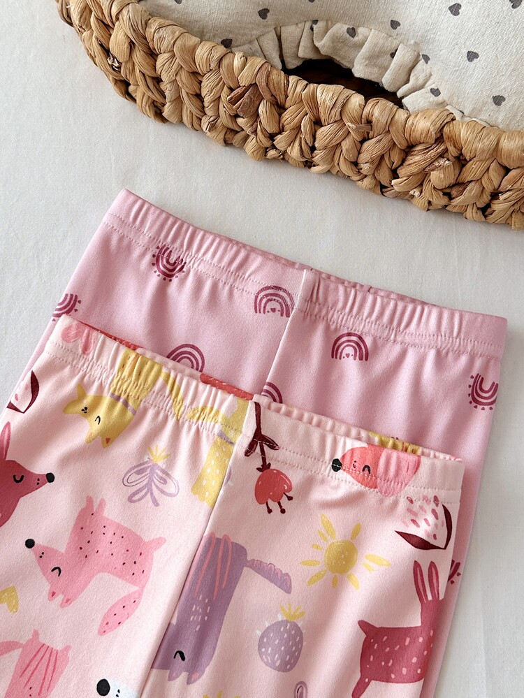 SHEIN Setelan Empat Potong Atasan Lengan Panjang dan Celana Rajut Bermotif Lucu untuk Bayi Perempuan, Potongan Ramping, Cocok untuk Musim Gugur dan Musim Dingin, Motif Menggemaskan. Pas di Badan. - MultiWarna - View 5