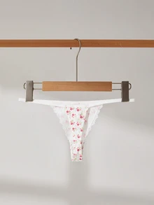 Lowkey Lull 3pcs/Set Women's Bow Lace Patchwork Floral Print Thong Panties - Multicolor - View 7