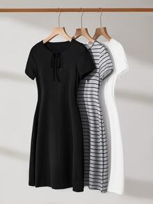 Lowkey Lull 3pcs/Set Striped Dress Set, Minimalist & Fashionable, Suitable For Summer - Multicolor - View 1