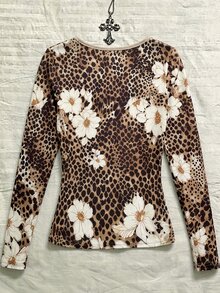 Franclia Women's Leopard Print Colorblock Elegant Long Sleeve Top - Multicolor - View 2