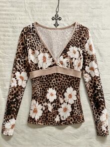 Franclia Women's Leopard Print Colorblock Elegant Long Sleeve Top - Multicolor - View 3