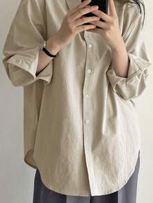 DAZY Women's Solid Color Long Sleeve Spring Daily Shirt,Long Sleeve Tops - Beige - View 5