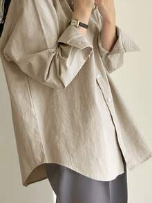 DAZY Women's Solid Color Long Sleeve Spring Daily Shirt,Long Sleeve Tops - Beige - View 6