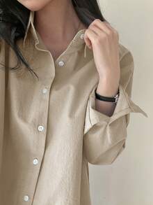 DAZY Women's Solid Color Long Sleeve Spring Daily Shirt,Long Sleeve Tops - Beige - View 8