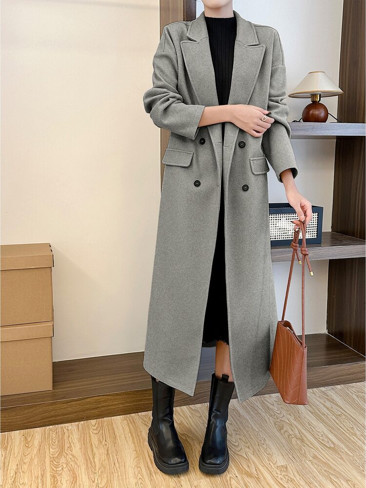 Pariaura Women's Long Gray Overcoat With Button Closure, Autumn Fall Winter Cloth For Women - Grey - View 4