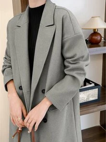 Pariaura Women's Long Gray Overcoat With Button Closure, Autumn Fall Winter Cloth For Women - Grey - View 3
