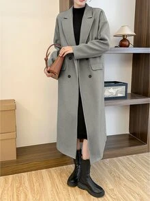 Pariaura Women's Long Gray Overcoat With Button Closure, Autumn Fall Winter Cloth For Women - Grey - View 6