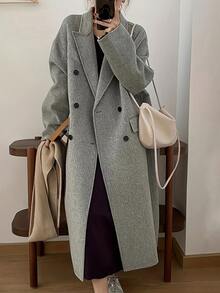 Pariaura Women's Long Gray Overcoat With Button Closure, Autumn Fall Winter Cloth For Women - Grey - View 1