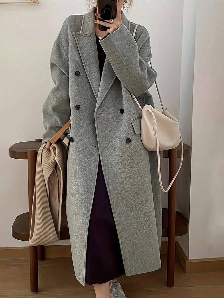 Pariaura Women's Long Gray Overcoat With Button Closure, Autumn Fall Winter Cloth For Women - Grey - View 1