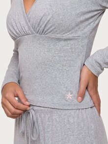 MISSGUIDED TEEN 交叉V領長袖短版上衣與寬腿抽繩休閒套裝，適合秋冬休閒日常穿著 - 灰色 - 查看 6