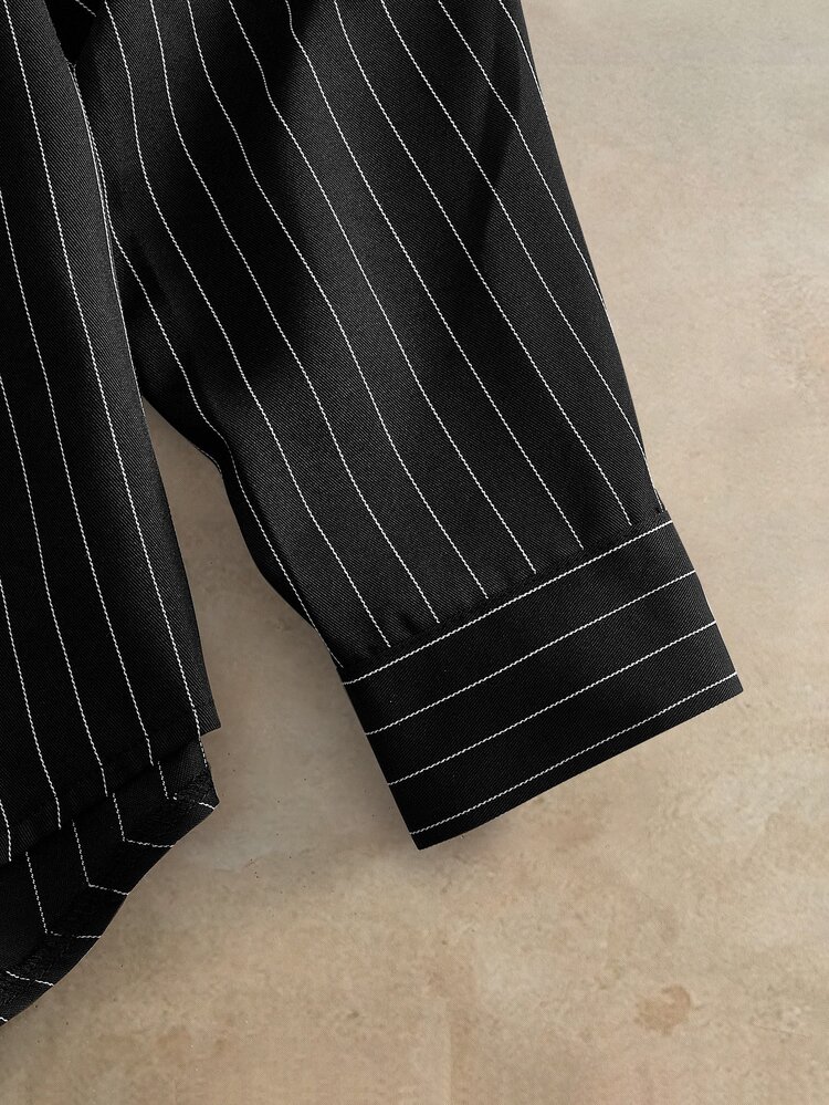 HIMLAND Men's Casual Commute Striped Shirt - Black - View 7
