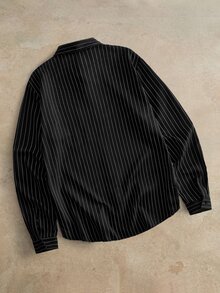 HIMLAND Men's Casual Commute Striped Shirt - Black - View 4