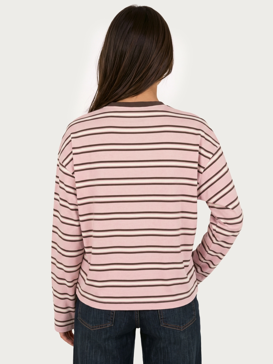 MISSGUIDED TEEN Boxy Fit Striped Long Sleeve Crew Neck Top With Contrast Ringer Collar And Embroidered Chest Logo Detail For Fall Winter