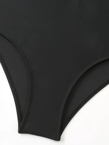 SHEIN Summer 1pc Women's Plain Zipper One Piece Swimsuit, Casual Beach Vacation - Black - View 8