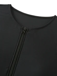 SHEIN Summer 1pc Women's Plain Zipper One Piece Swimsuit, Casual Beach Vacation - Black - View 6