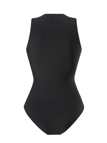 SHEIN Summer 1pc Women's Plain Zipper One Piece Swimsuit, Casual Beach Vacation - Black - View 4
