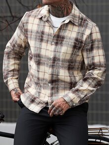 Manfinity CasualCool 男士休閒時尚單排扣格紋長袖襯衫 - 彩色 - 查看 3