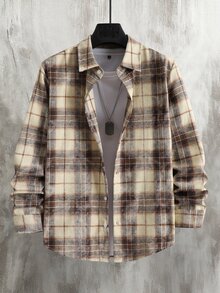 Manfinity CasualCool 男士休閒時尚單排扣格紋長袖襯衫 - 彩色 - 查看 5