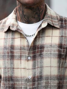 Manfinity CasualCool 男士休閒時尚單排扣格紋長袖襯衫 - 彩色 - 查看 8
