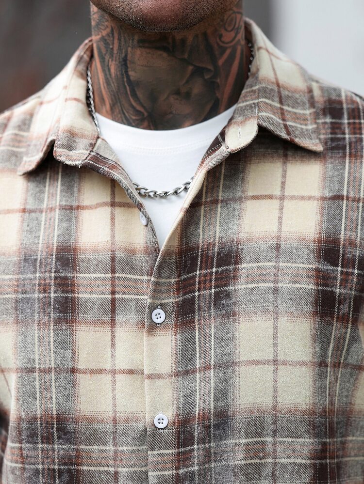 Manfinity CasualCool Men's Casual Fashion Single-Breasted Plaid Long Sleeve Shirt - Multicolor - View 8