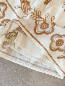 GlowEve Floral Print Tie Front Fringe Trim Shirt & Shorts 2 Pieces Set For Women, Vacation - Apricot - View 6
