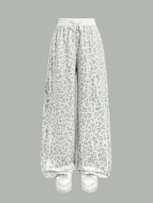SHEIN 青少年女孩豹紋簡約秋冬休閒長褲 - 彩色 - 查看 6