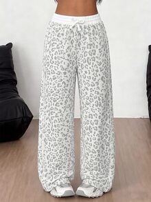 SHEIN 青少年女孩豹紋簡約秋冬休閒長褲 - 彩色 - 查看 10