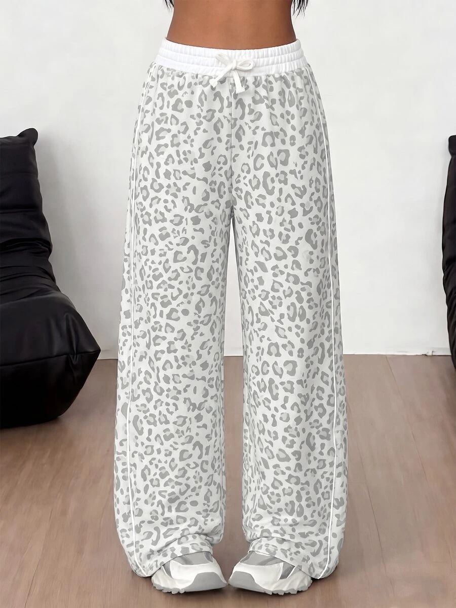 SHEIN بنطلون رياضي طويل بطبعة نمر بتصميم بسيط للفتيات المراهقات لفصل الخريف/الشتاء