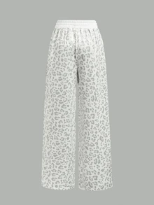 SHEIN 青少年女孩豹紋簡約秋冬休閒長褲 - 彩色 - 查看 7