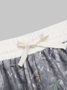 SHEIN Tween女孩秋冬新款針織葉片迷彩印花針織拼接寬腿運動褲，休閒百搭修身低腰鬆緊腰帶寬鬆寬腿褲，拼色拼接，淺灰綠，返校季，隨機發送1件 - 淺灰色 - 查看 5